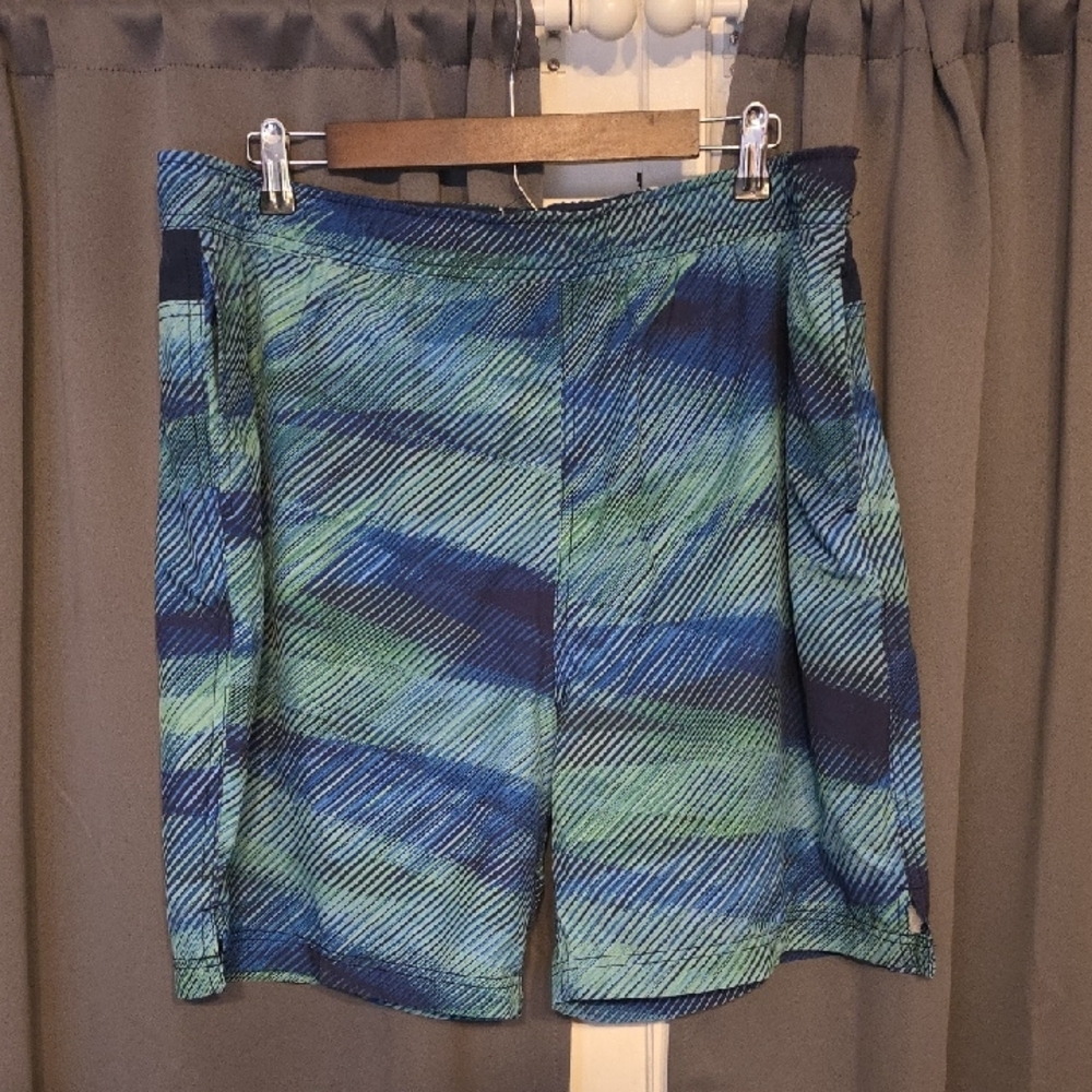 Speedo Men's Swim Trunks Boxer Brief Liner Blue/Green Stripes Pockets Sz XXL EUC